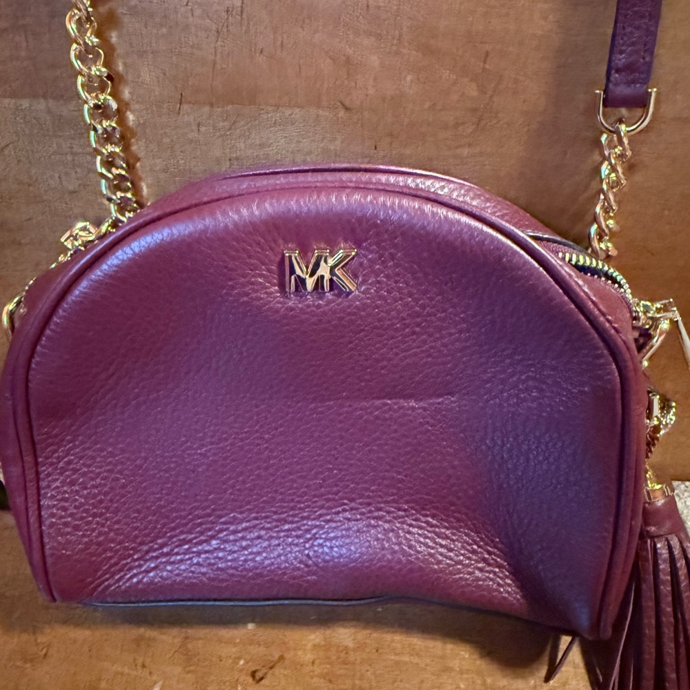 Michael Kors Burgundy Crossbody Bag with Gold Accents